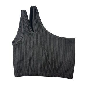 Ribbed One Shoulder Crop Tank Top Black Size Small By Offline By Aerie Trendy St